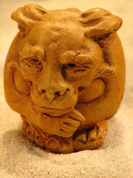 Mini Igor Gargoyle statue in cement pair with large sculpture for the garden